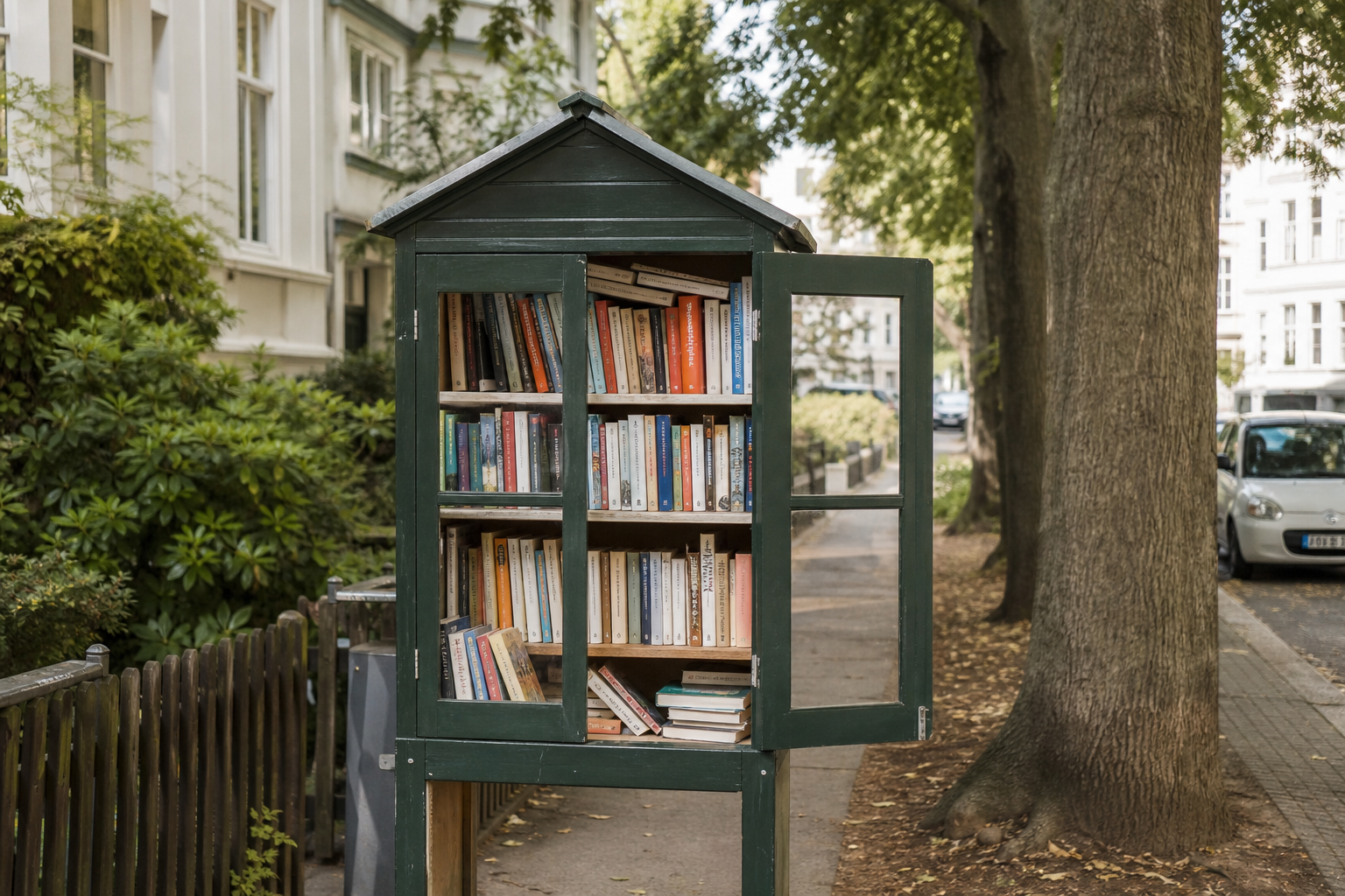 Öffentlicher Bücherschrank mit gebrauchten Büchern zum Mitnehmen